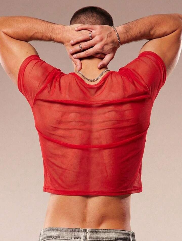 Men's Rhinestone Lip Print Round Neck Short Sleeve T-Shirt